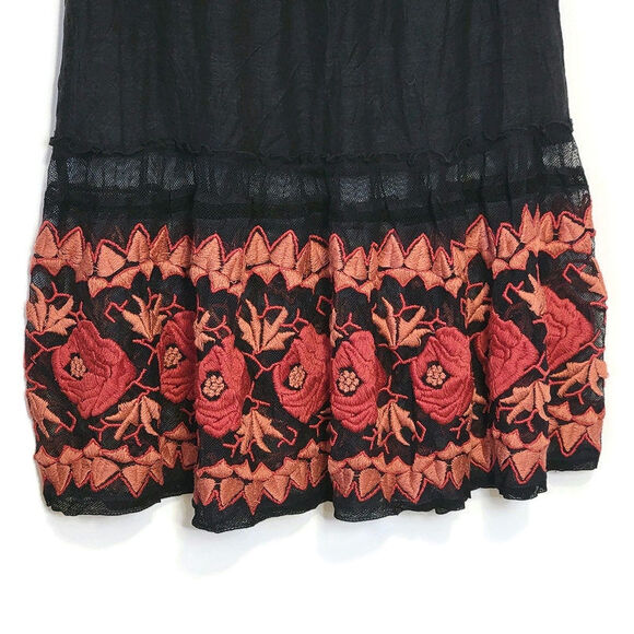 Free People Black Floral Embroidered Skirt Midi Roses Flowy Boho Bohemian Small - Picture 11 of 15
